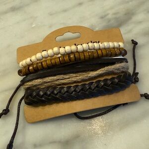 Leathers Braided and Beaded Bracelets Set